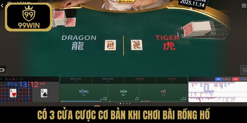 Có 3 cửa cược cơ bản khi chơi bài Rồng Hổ
