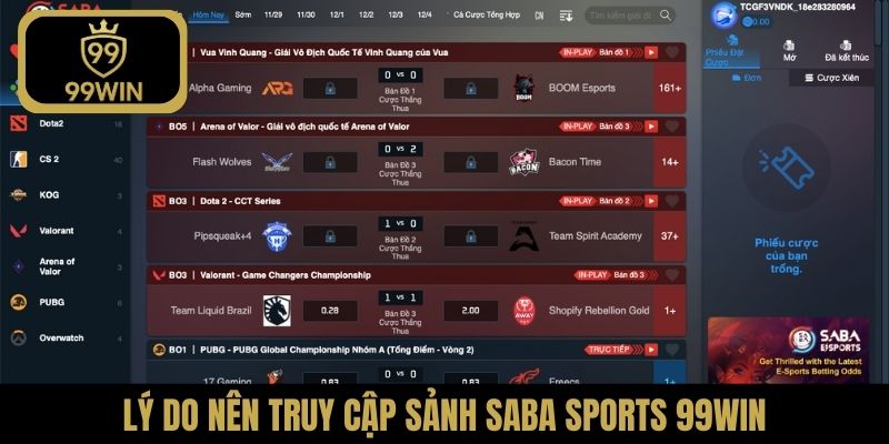 Lý do nên truy cập sảnh SABA sports 99WIN