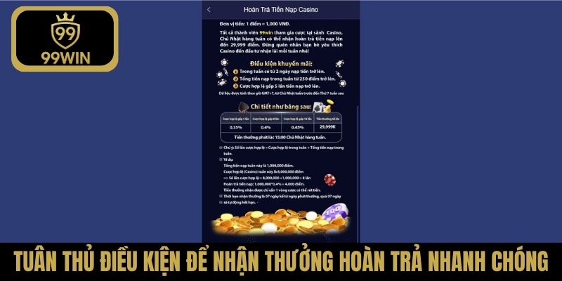 Tuân thủ điều kiện để nhận thưởng hoàn trả nhanh chóng